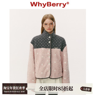WhyBerry 25AW“茸茸心事”毛绒波点拼接外套冬日撞色保暖上衣女