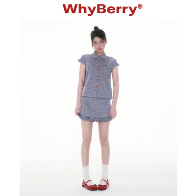 WhyBerry 25SS“摘星魔女”小飞袖短衬衫无袖复古撞色夏季套装