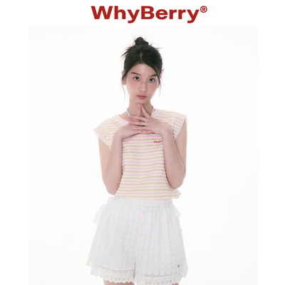 WhyBerry 25SS“少女星”糖果色条纹T恤无袖短款外穿可爱小背心