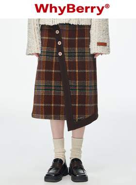 WhyBerry 22AW“复古学院”格纹半裙棕色格子复古学院风知识分子