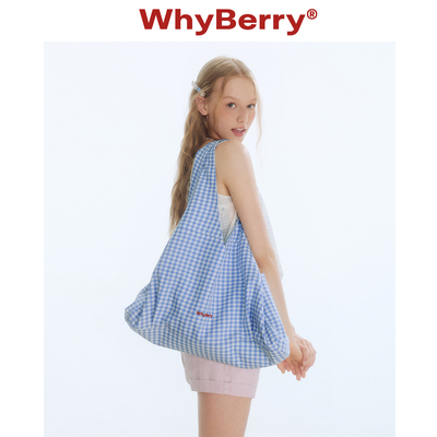 WhyBerry 25SS“草莓打包袋”原创格纹休闲包包复古拉链单肩包