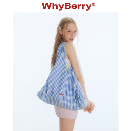 WhyBerry 25SS“草莓打包袋”原创格纹休闲包包复古拉链单肩包