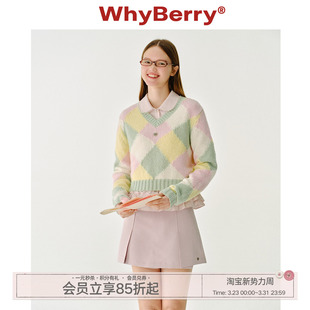 复古英伦落肩针织衫 英伦少女 V领撞色毛衣2025春 25SS WhyBerry