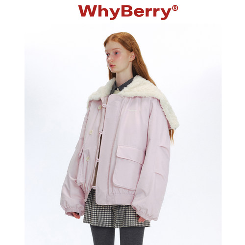 WhyBerry 24AW“冬的圆舞曲”粉色大翻领棉服2025冬季厚外套女