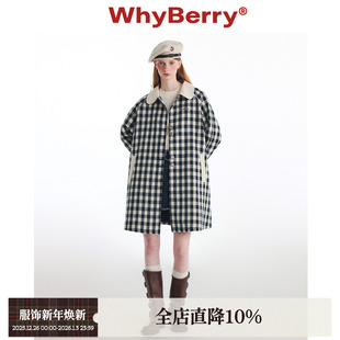 复古格纹风衣中长款 蓝莓华夫饼 英伦风外套秋冬 24AW WhyBerry
