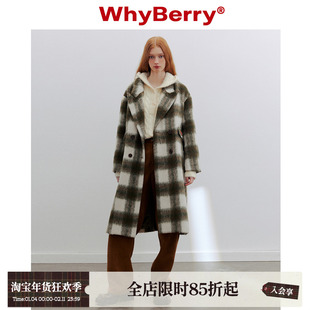 WhyBerry 23AW“萤火之森”毛呢格子大衣长款H型落肩慵懒外套秋冬