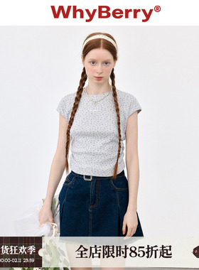 WhyBerry 24SS“风铃恋歌”蝴蝶结绣花T恤显瘦收腰短袖碎花短上衣