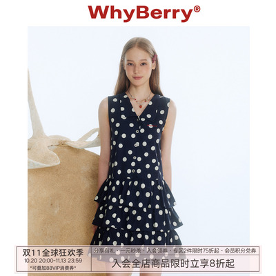 WhyBerry 25SS“夏恋曲”翻领格纹蛋糕裙撞色甜美法式连衣裙女夏
