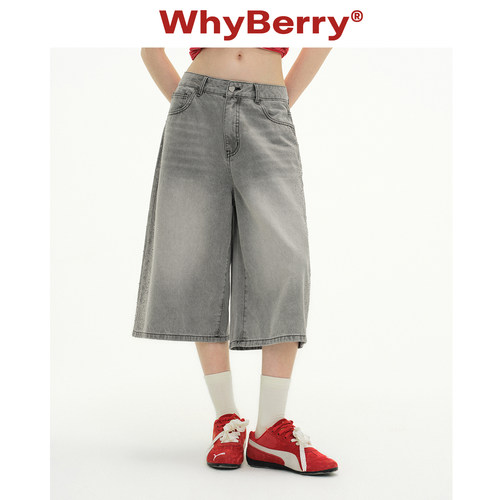 WhyBerry 26SS“夏时甜星”美式街头风烫钻牛仔裤2026春夏七分裤