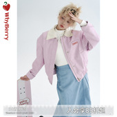 短外套夹克套装 WhyBerry 粉色垫肩皮衣美式 拽妹皮衣 22AW