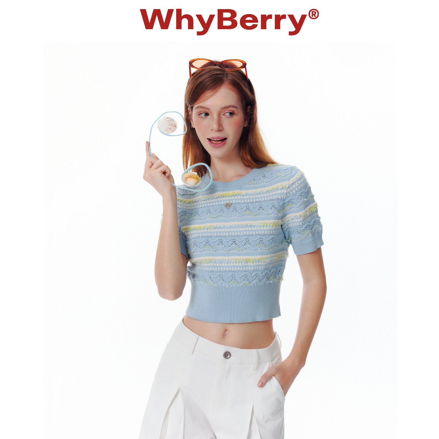 WhyBerry 25SS&ldquo;莓果绵绵冰&rdquo;糖果针织色短袖甜美风夏季上衣撞色