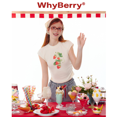 WhyBerry 25SS“草莓之恋”水果印花无袖T恤简约高弹夏季短袖