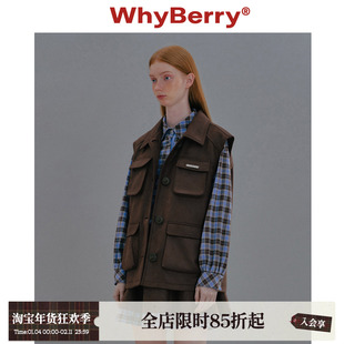 WhyBerry 24AW“布朗尼侦探”多口袋工装马甲美式复古工装背心女