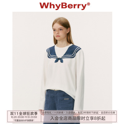 WhyBerry 25AW“航海物语”原创海军领印花T恤少女风秋季长袖上衣