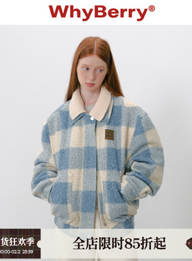 WhyBerry 25AW“海盐华夫饼”格纹夹棉厚外套oversize棒球服秋冬