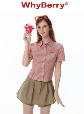 WhyBerry 25SS“夏的际遇”红色格纹简约衬衫微修身衬衣女2025新