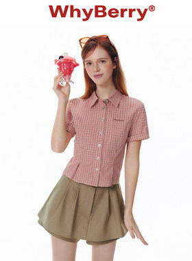 WhyBerry 25SS“夏的际遇”红色格纹简约衬衫微修身衬衣女2025新