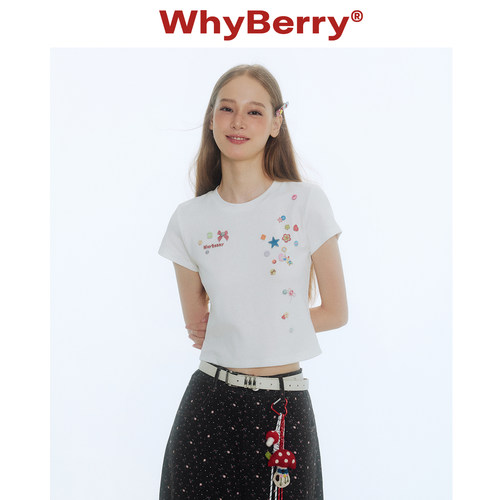 WhyBerry 25SS“纽扣海星”圆领印花短款t恤复古文艺俏皮减龄短袖
