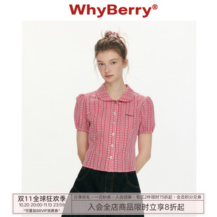 WhyBerry 26SS“花物语”红色格子娃娃领短袖衬衫百搭上衣女春夏