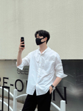 轻熟风连帽宽松衬衫黑色S131/P75控98，男装衬衫，电商A242