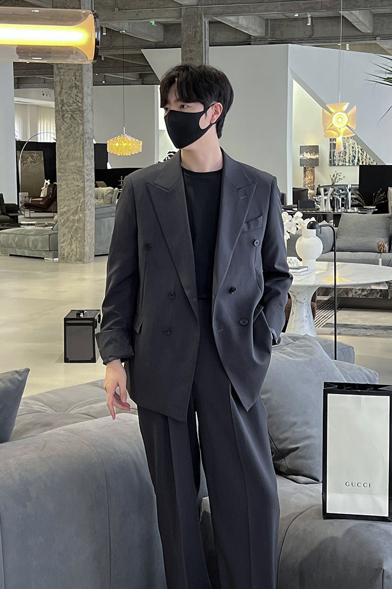 轻薄宽松版型双排扣男士西装黑色X223/P165控198,男装西服套装,电商A242