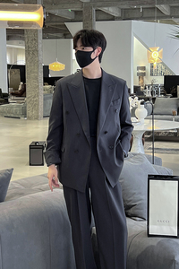 轻薄宽松版型双排扣男士西装 黑色 X223/P165 控198图片