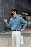 轻熟风男士宽松牛仔衬衫深蓝S132/P6898，男装衬衫，电商A242