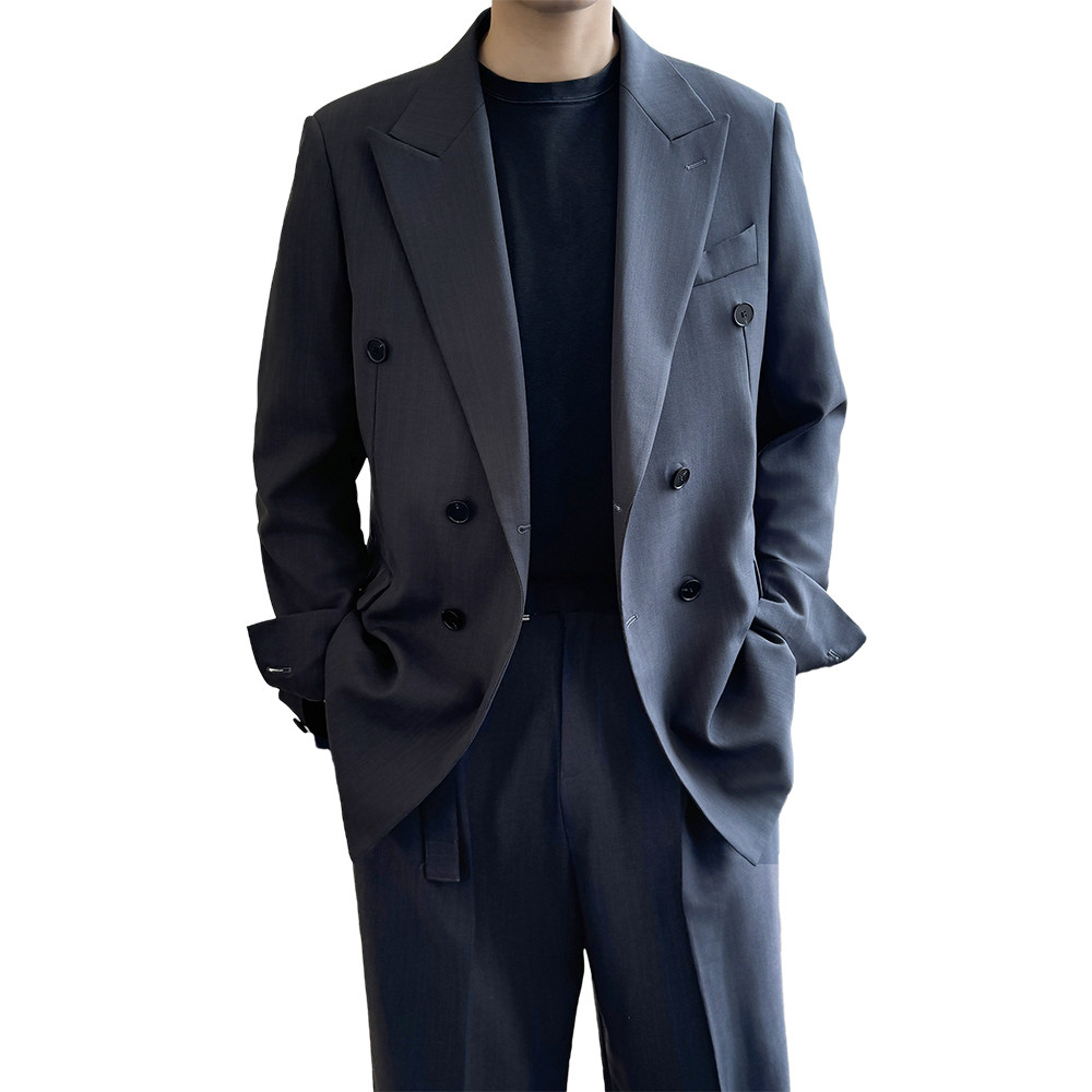 轻薄宽松时尚双排扣男士西装黑色X223/P165控198,男装西服套装,电商A242