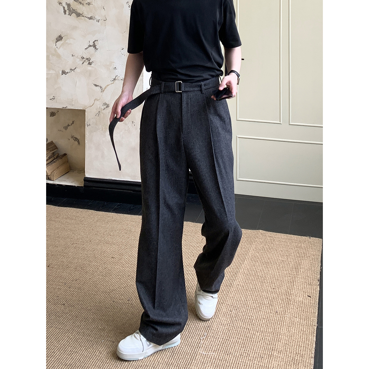 50羊毛男士宽松腰带西裤K221/P115控148，男装西裤，电商A242