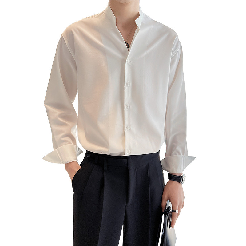 轻熟风立领男士长袖宽松衬衫白S123/P65控98,男装衬衫,电商A242