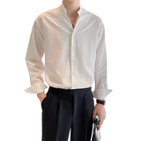 轻熟风立领男士长袖宽松衬衫白S123/P65控98，男装衬衫，电商A242