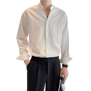 轻熟风立领男士长袖宽松衬衫 白 S123/P65 控98图片