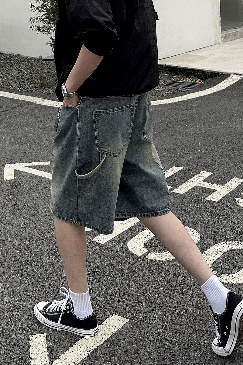 潮流拼色宽松复古水洗牛仔短裤N13/P85控110,男装牛仔裤,电商A242