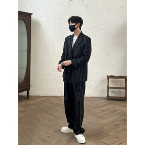 50羊毛条纹男士宽松西裤 黑色 K222/P138 控178图片