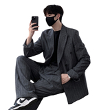 50羊毛男士条纹宽松西装黑色X222/P198控248，男装西服套装，电商A242