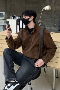 麂皮绒男士立领夹克 J23/P145 控185图片