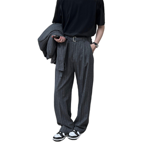 50羊毛条纹男士宽松西裤 黑色 K222/P138 控178图片