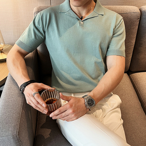 平驳领冰丝针织短袖POLO衫 绿色 ST58/P68 控98图片