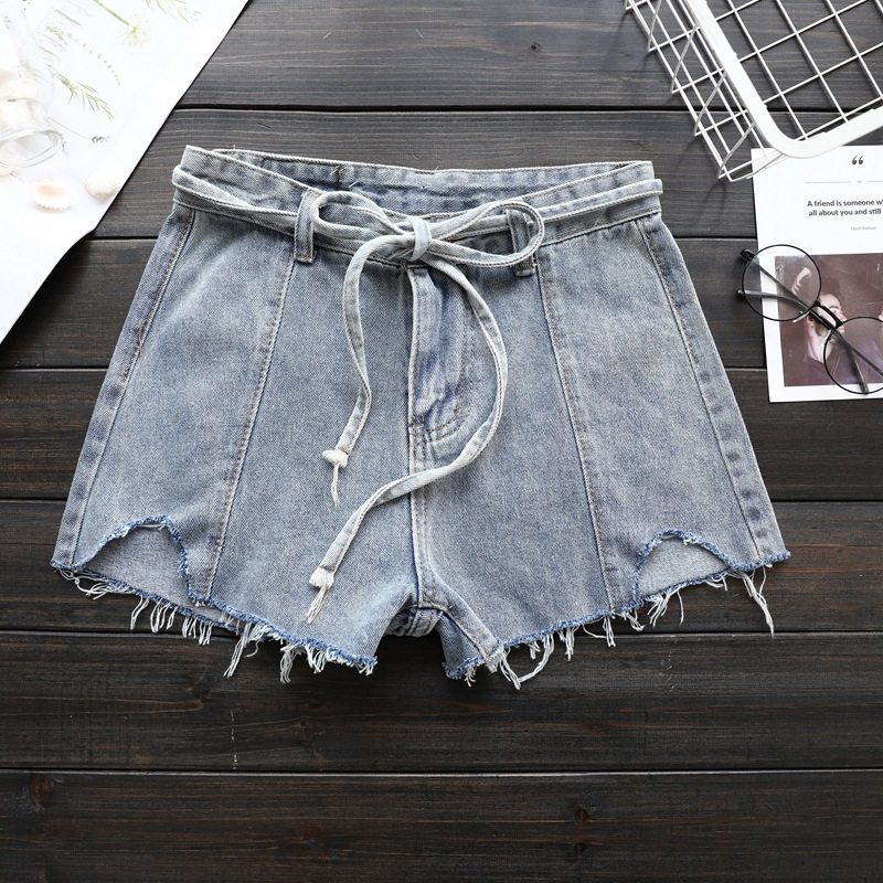 百搭夏不规则短裤女高腰系带拉链毛边宽脚牛仔裤女 韩版 阔腿|ruв категории Женская одежда, джинсы - от Buy2taobao.com для оказания профессиональной услуги покупки агента Taobao