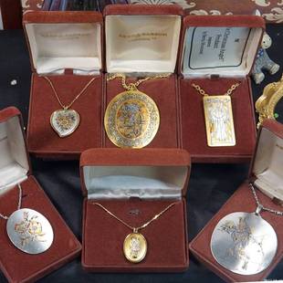 带原盒西洋古董中古首饰VINTAGE美国大马士革REED&BARTON吊坠项链