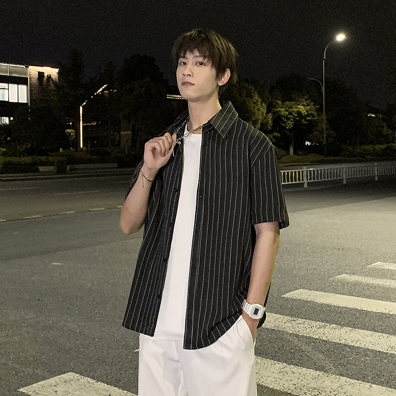 CS093-P45男士条纹简约短袖衬衫韩版衬衣,男装衬衫,星座610A-3（原钱塘4015)
