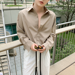 CS008-P59/2021长袖条纹秋季衬衫男士韩版衬衣休闲ins宽松外套男图片