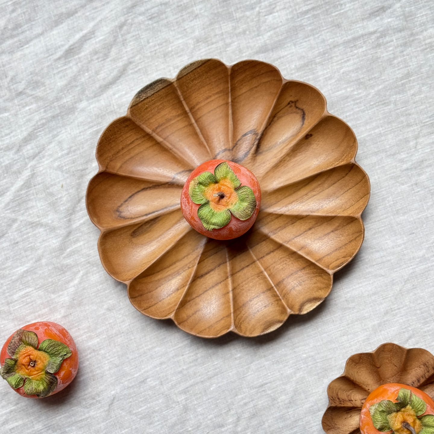 柚木花瓣小果盘点心甜品盘木托盘