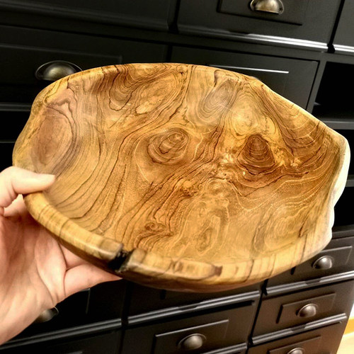 侘寂风手工柚木果盘进口实物挑选