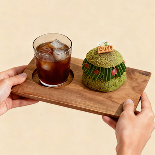 日式 柚木咖啡托盘实木茶杯收纳盘长方形茶盘木质杯垫双槽早餐盘子