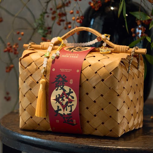 2026新年礼盒竹篮礼品盒包装盒马年牛轧糖雪花酥年货饼干空盒子