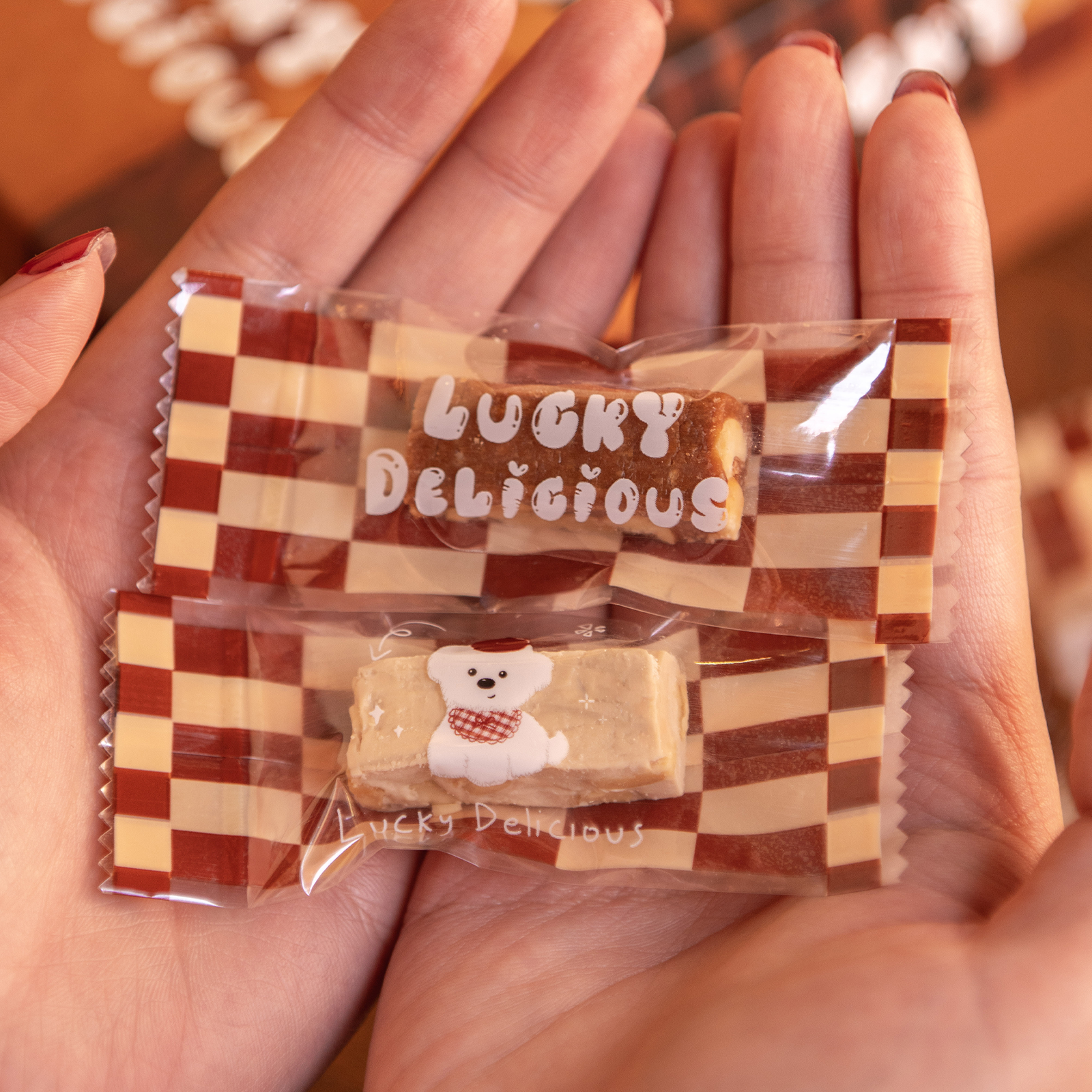 焦糖格纹机封袋牛轧糖包装袋烘焙海盐太妃咖啡一次性机封袋子