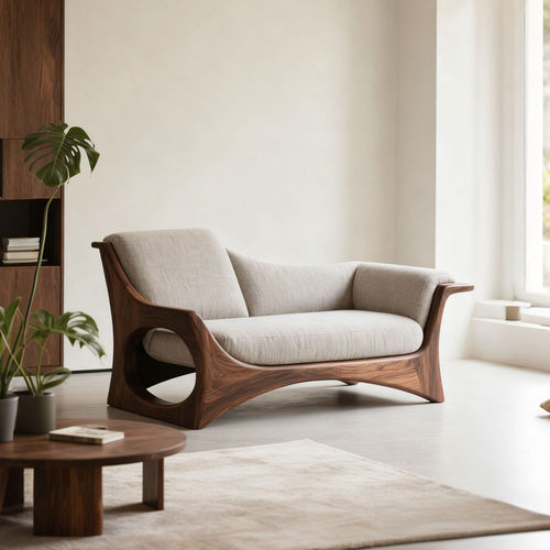 新中式北美黑胡桃木布艺贵妃椅