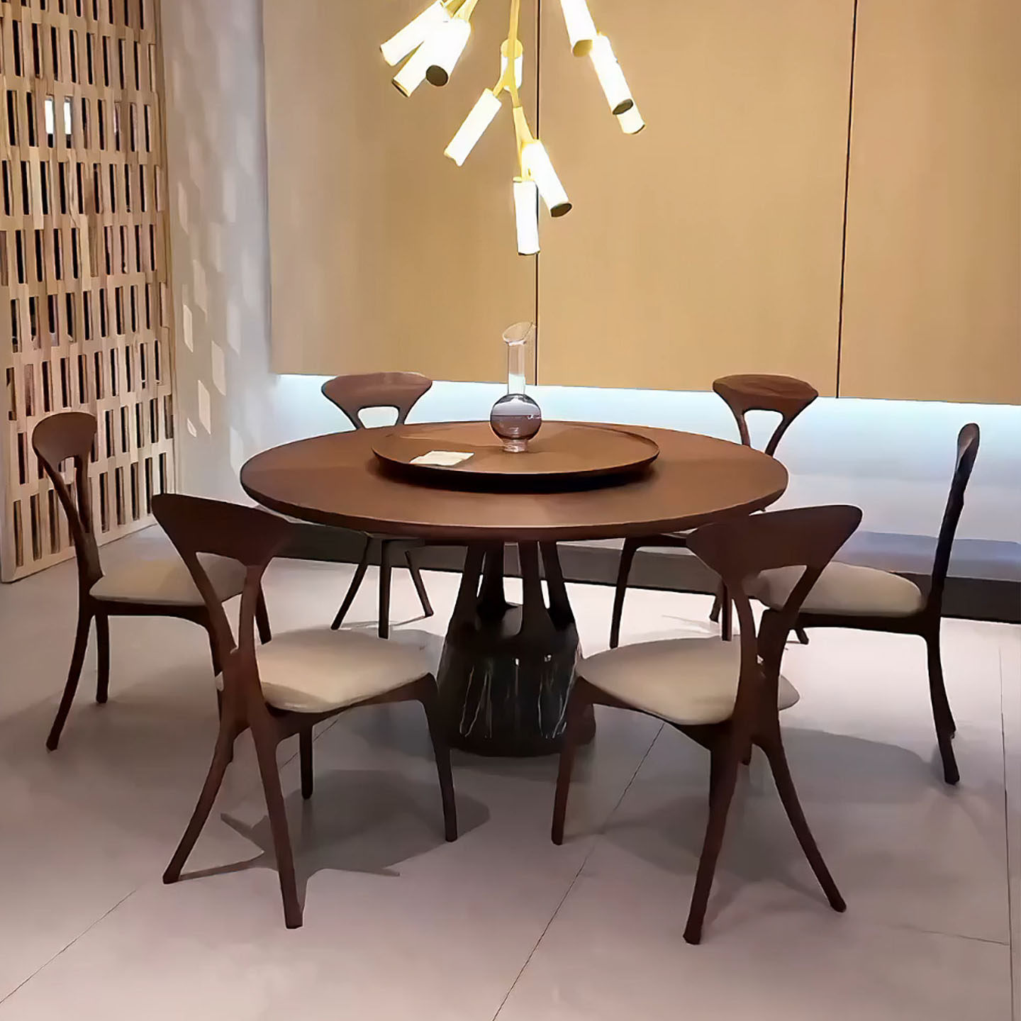 北美黑胡桃木圆桌椅组合实木餐桌