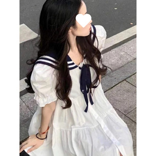 海军领连衣裙女夏季 A字裙子 2025新款 甜美学院风收腰显瘦小众短袖